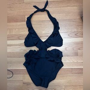 Aerie Black Ruffle One-Piece Swimsuit